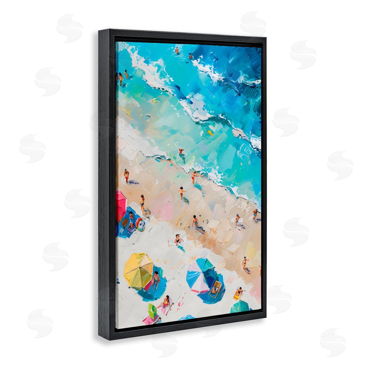 LSR Design Studio Family Beach Fun Day Black Floating Frame Canvas Wall Art Print