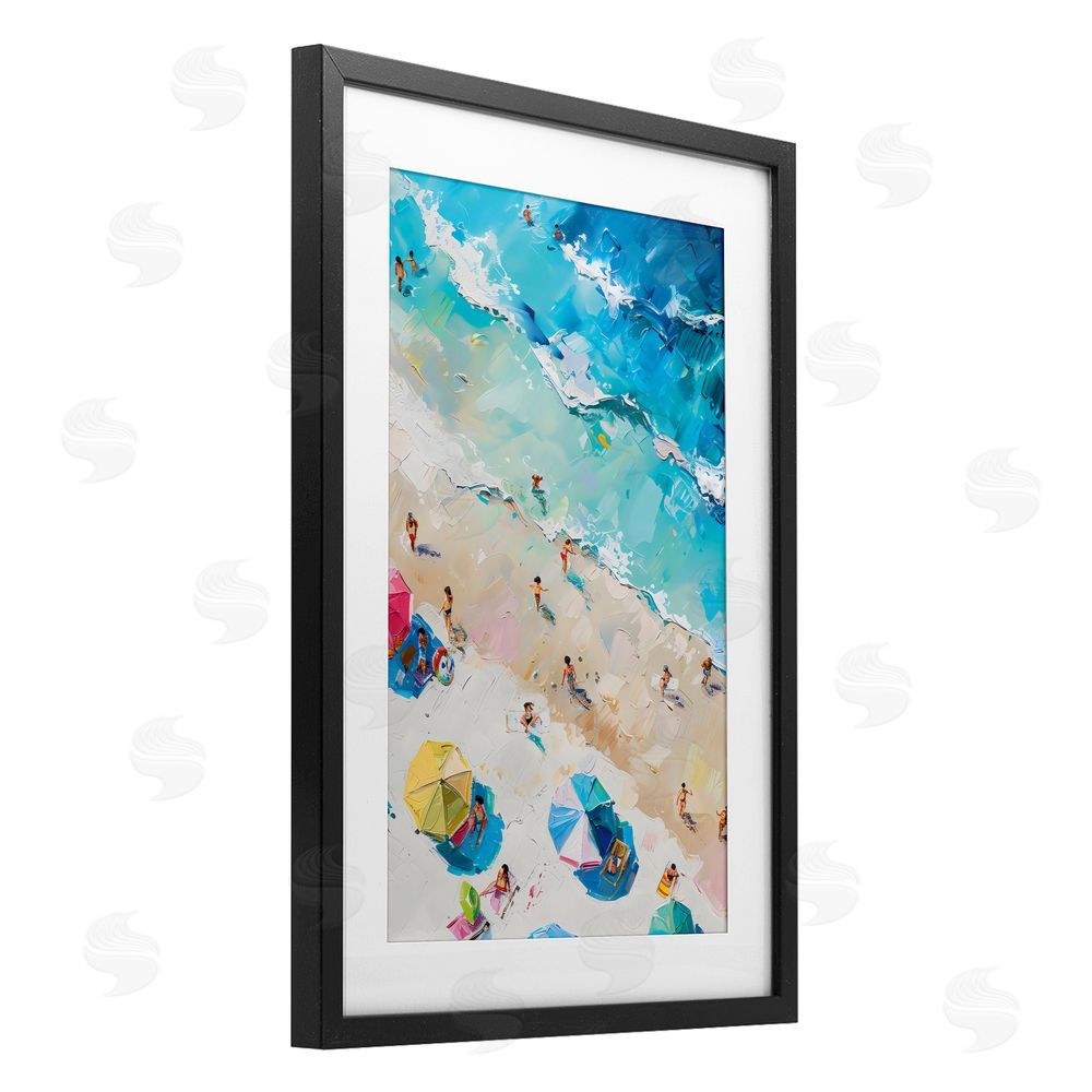 LSR Design Studio Family Beach Fun Day Black Framed Print Under Glass Art
