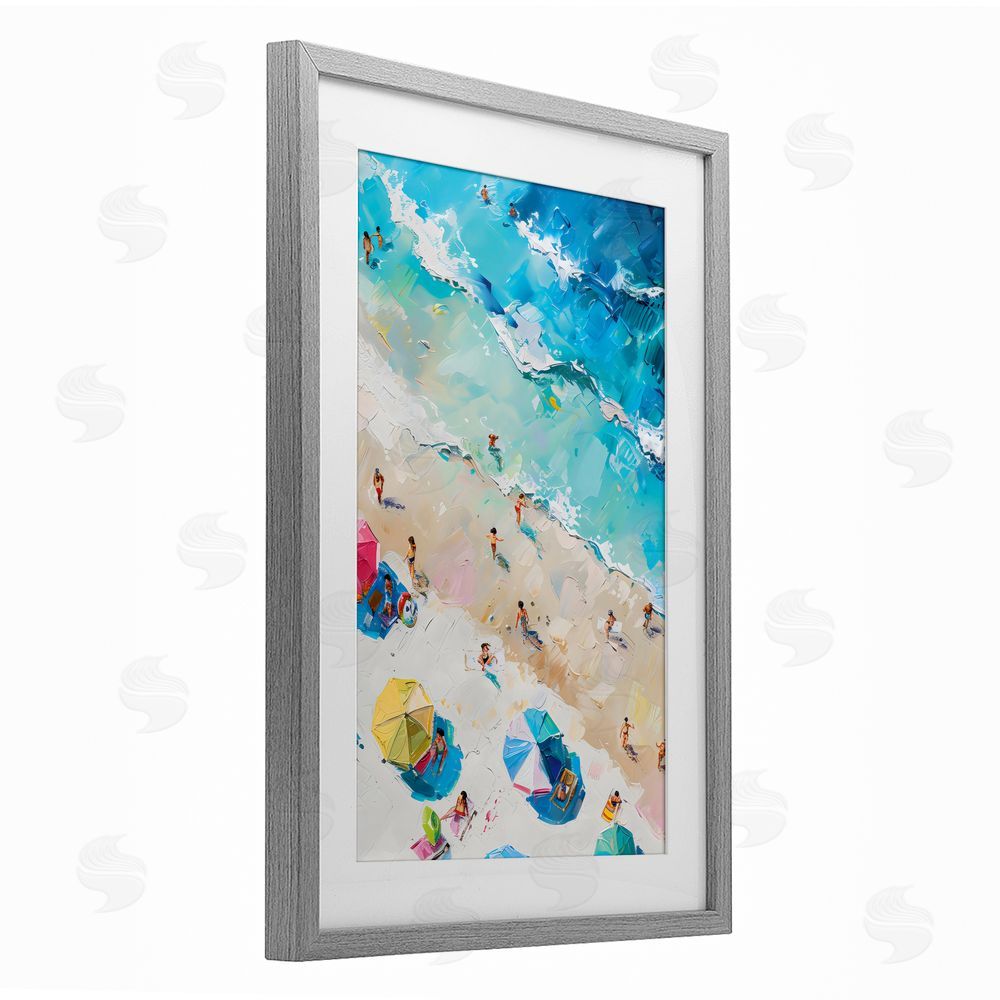 LSR Design Studio Family Beach Fun Day Gray Framed Print Under Glass Art