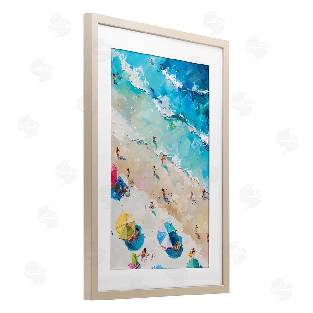 LSR Design Studio Family Beach Fun Day Birch Framed Print Under Glass Art