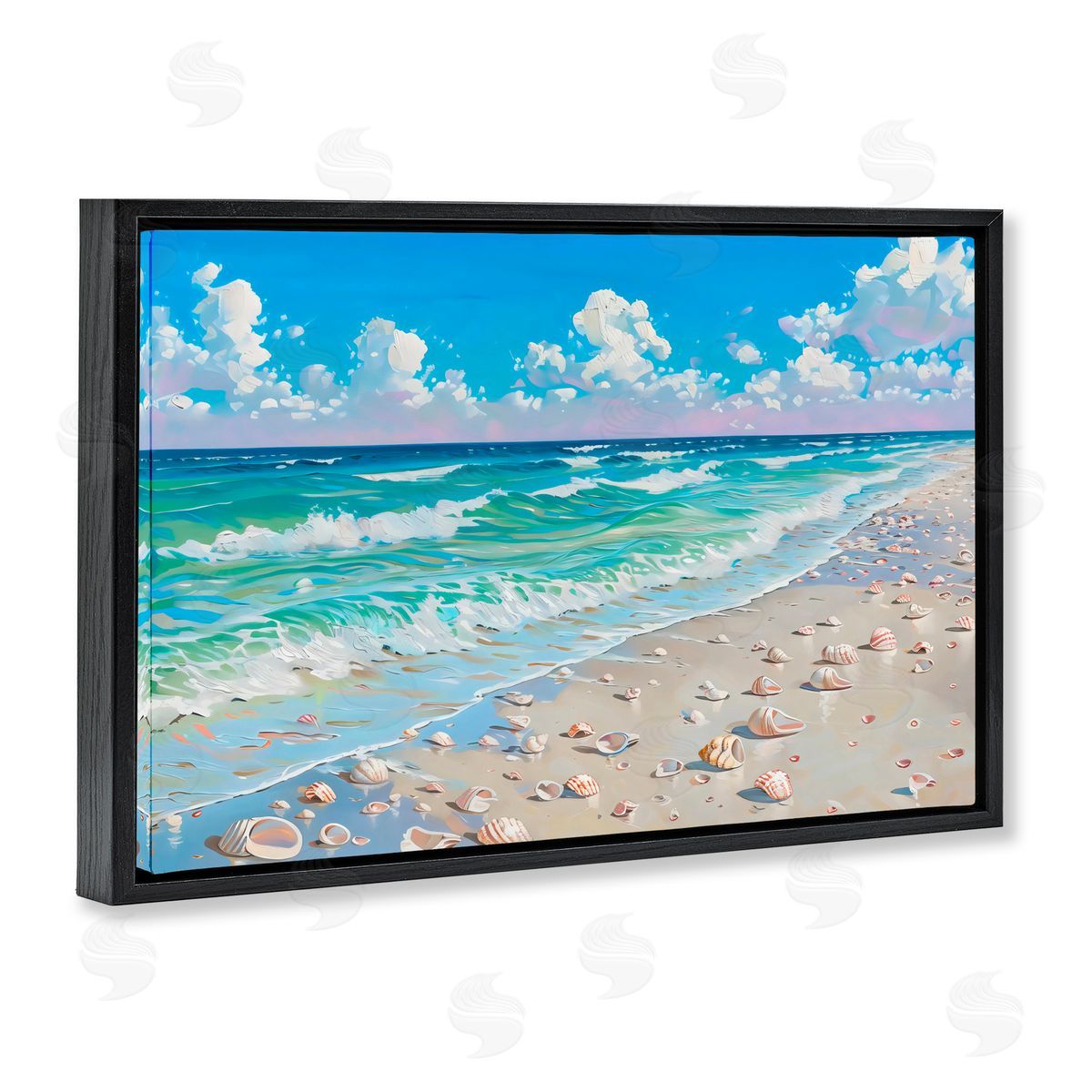 LSR Design Studio Shells Awash on Shore Black Floating Frame Canvas Wall Art Print