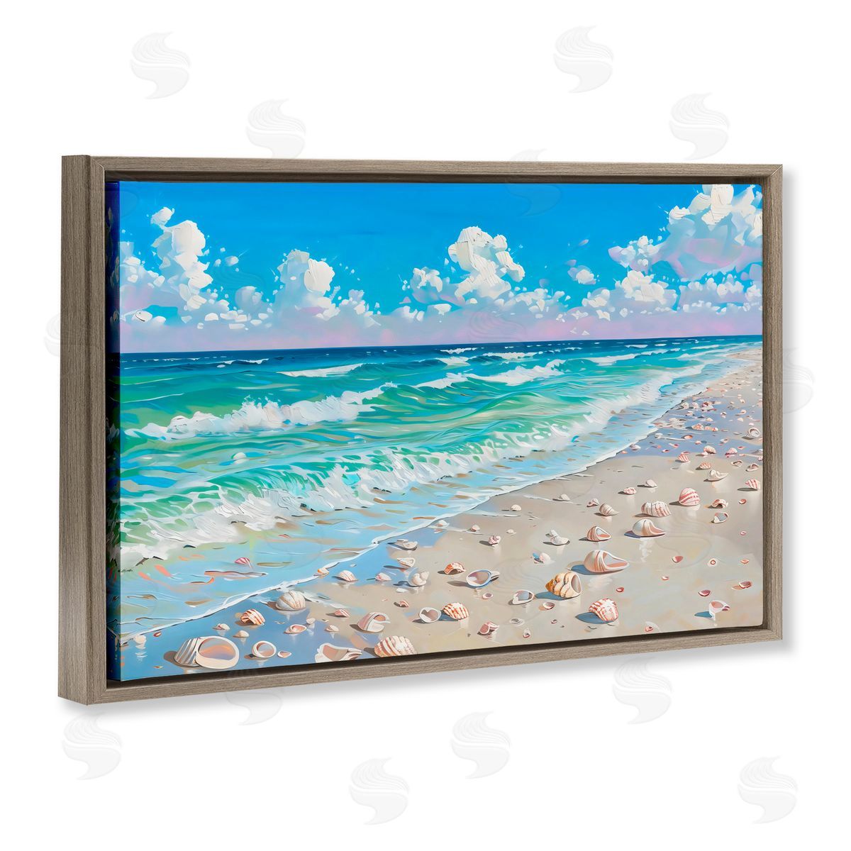 LSR Design Studio Shells Awash on Shore Brown Floating Frame Canvas Art Print