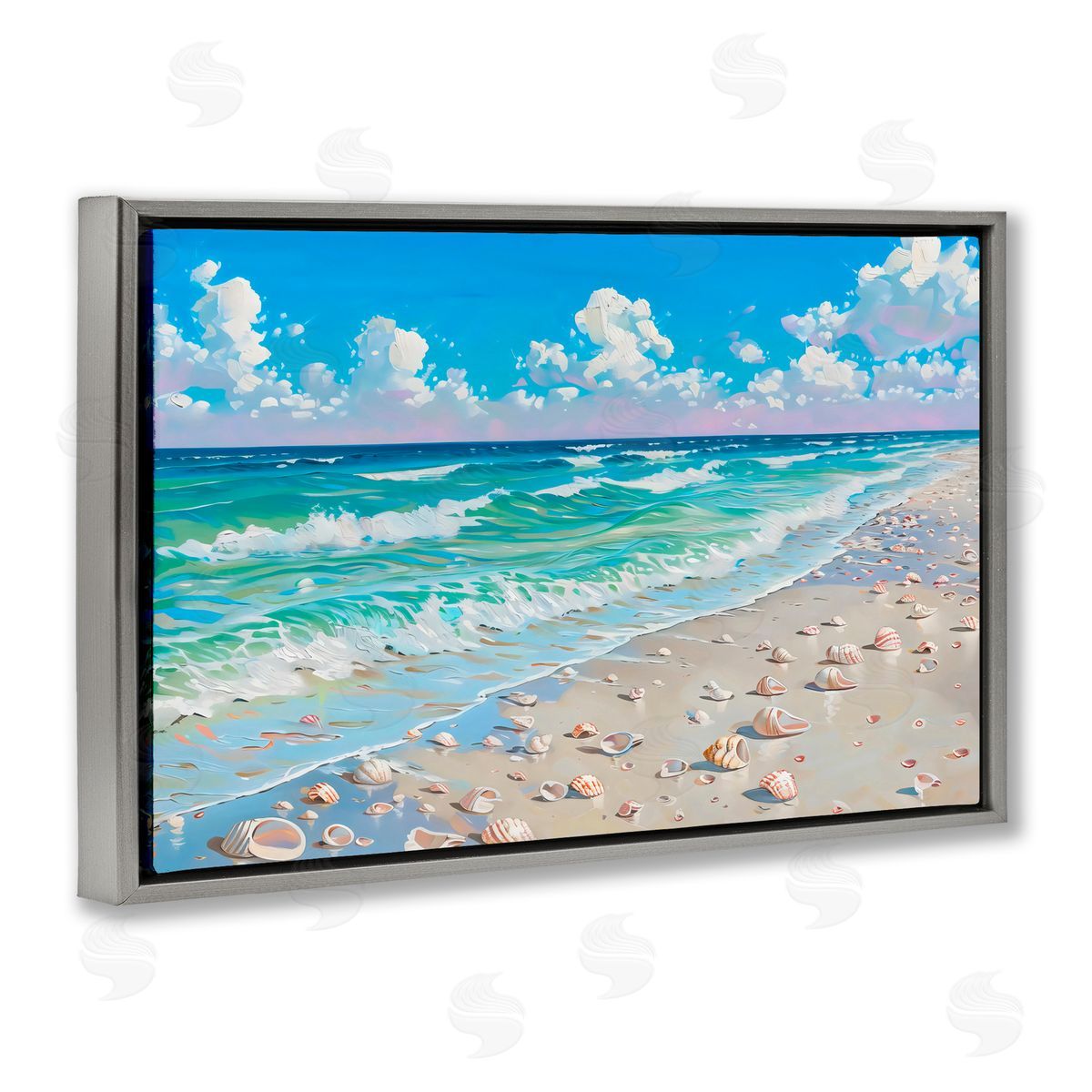 LSR Design Studio Shells Awash on Shore Gray Floating Frame Canvas Art Print