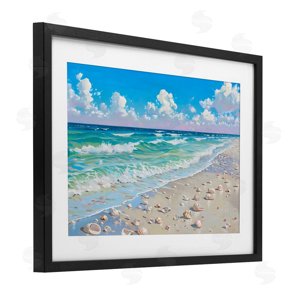 LSR Design Studio Shells Awash on Shore Black Framed Print Under Glass Art
