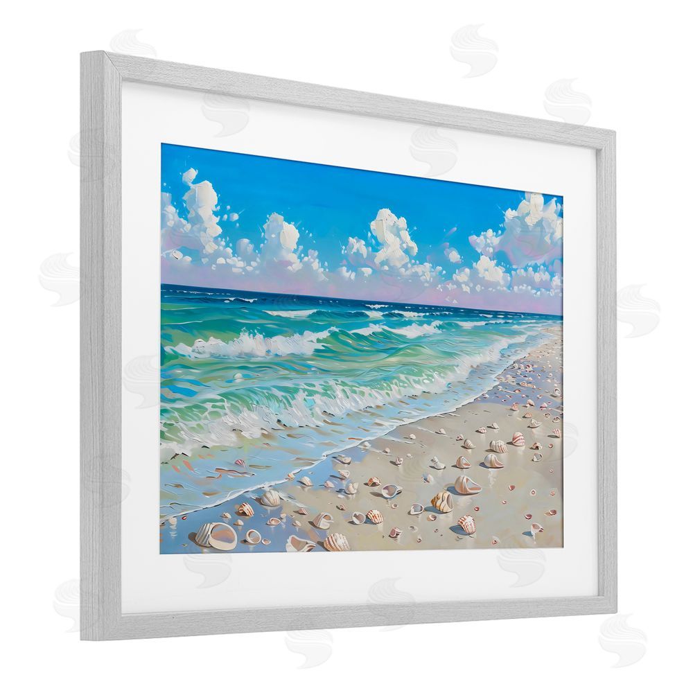 LSR Design Studio Shells Awash on Shore Gray Framed Print Under Glass Art