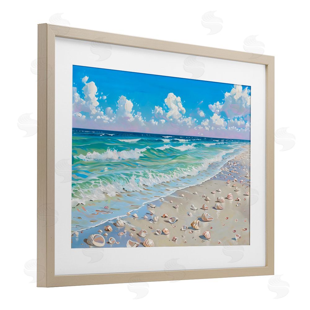 LSR Design Studio Shells Awash on Shore Birch Framed Print Under Glass Art