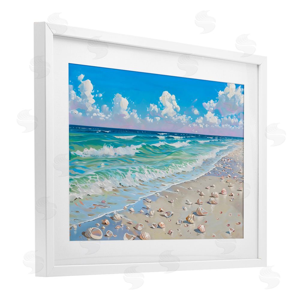 LSR Design Studio Shells Awash on Shore White Framed Print Under Glass Art