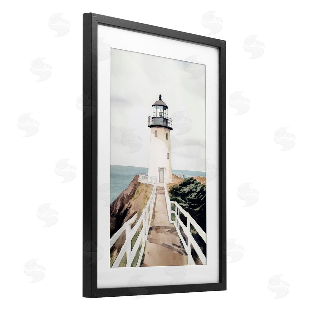 Sisi and Seb Watercolor Lighthouse Path Black Framed Print Under Glass Art