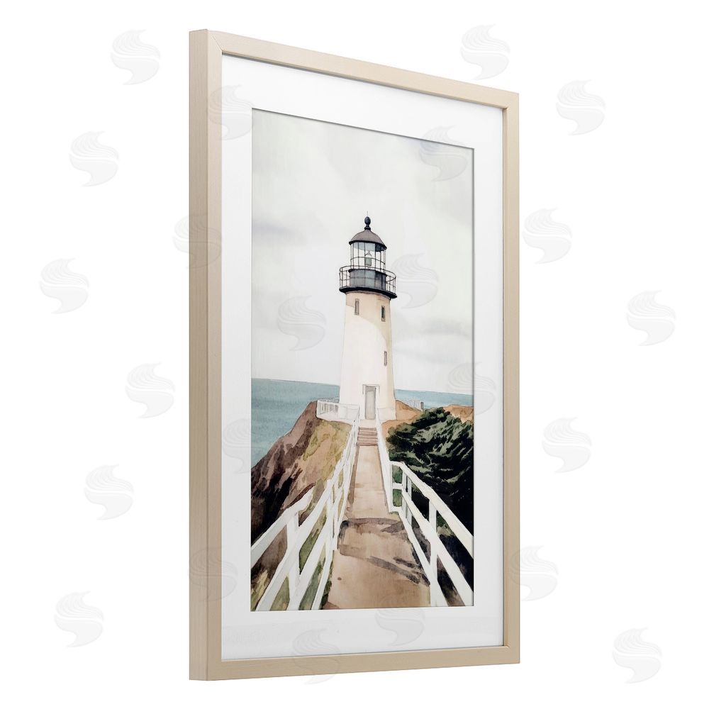 Sisi and Seb Watercolor Lighthouse Path Birch Framed Print Under Glass Art