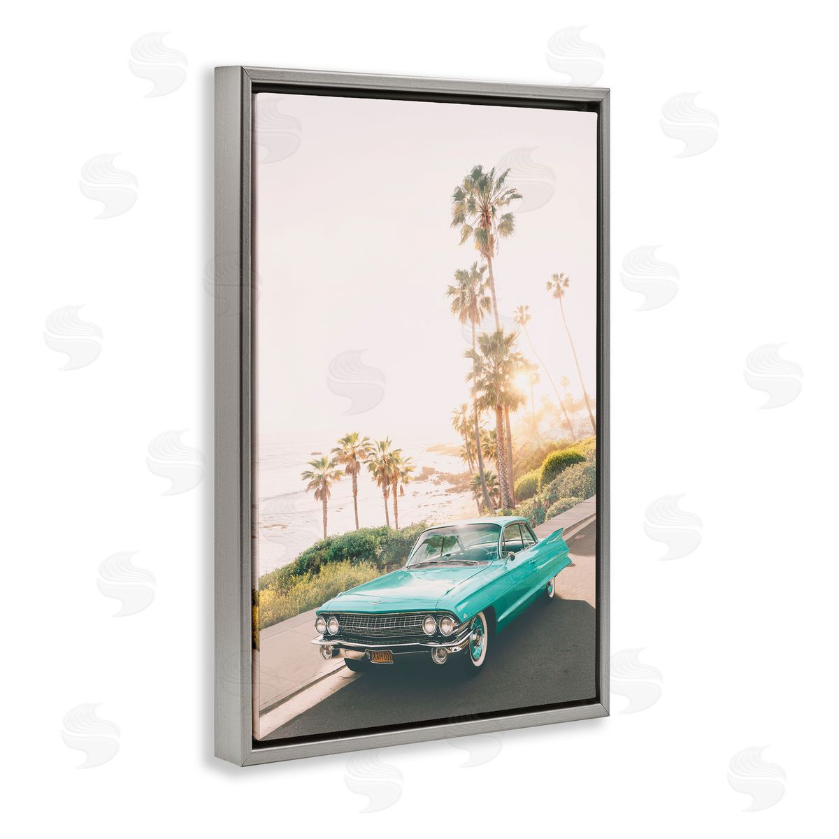 Sisi and Seb Sunlit Malibu Classic Gray Floating Frame Canvas Art Print