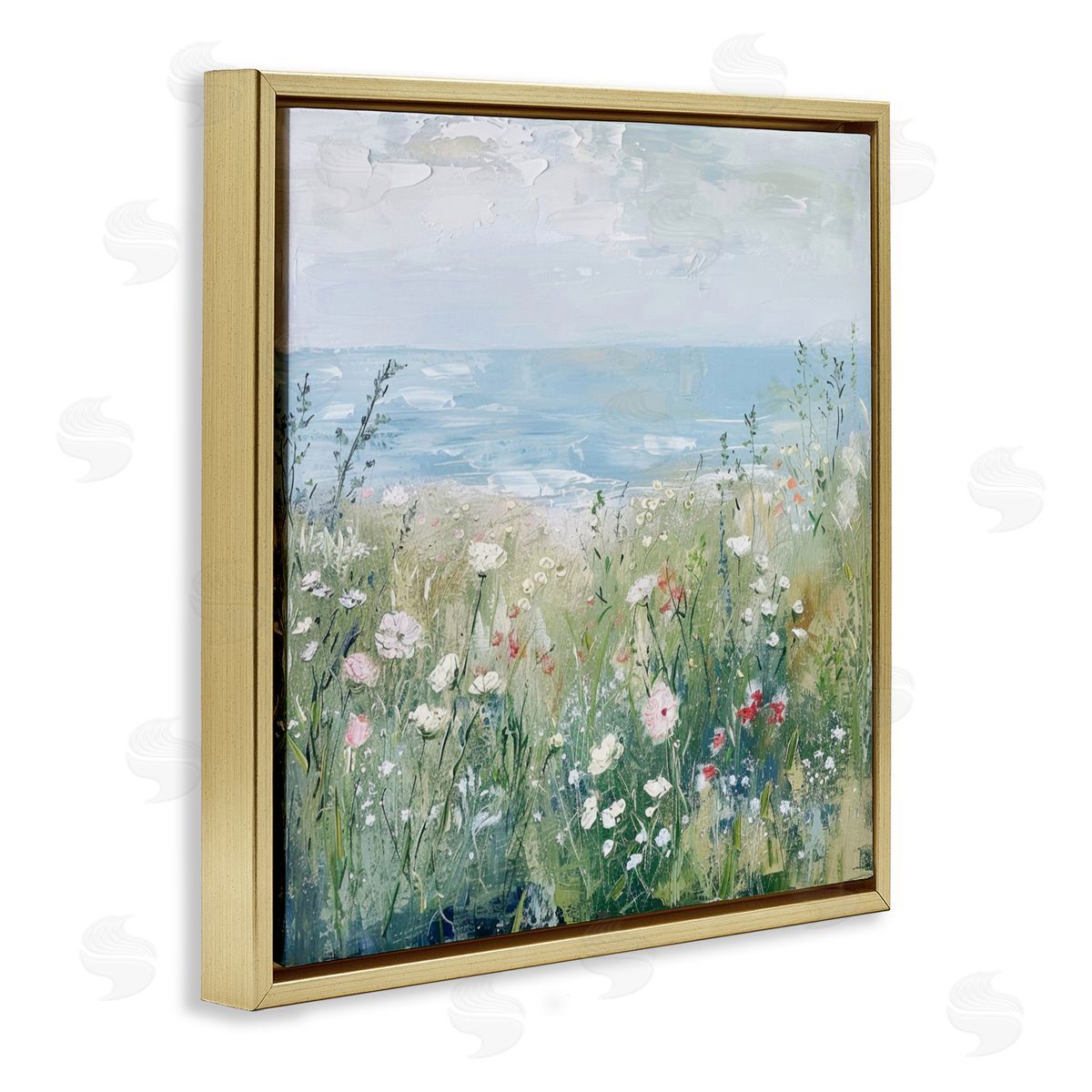 Creative Studio Wildflowers By The Sea Gold Floating Frame Canvas Art Print