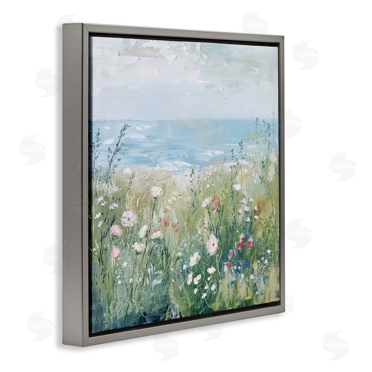Creative Studio Wildflowers By The Sea Gray Floating Frame Canvas Art Print