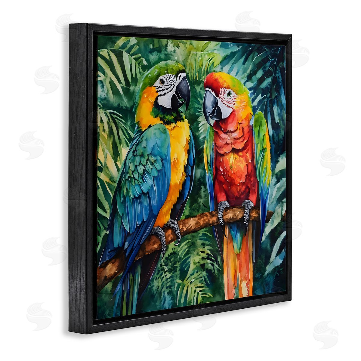LSR Design Studio Parrot Conversation Perch Black Floating Frame Canvas Wall Art Print