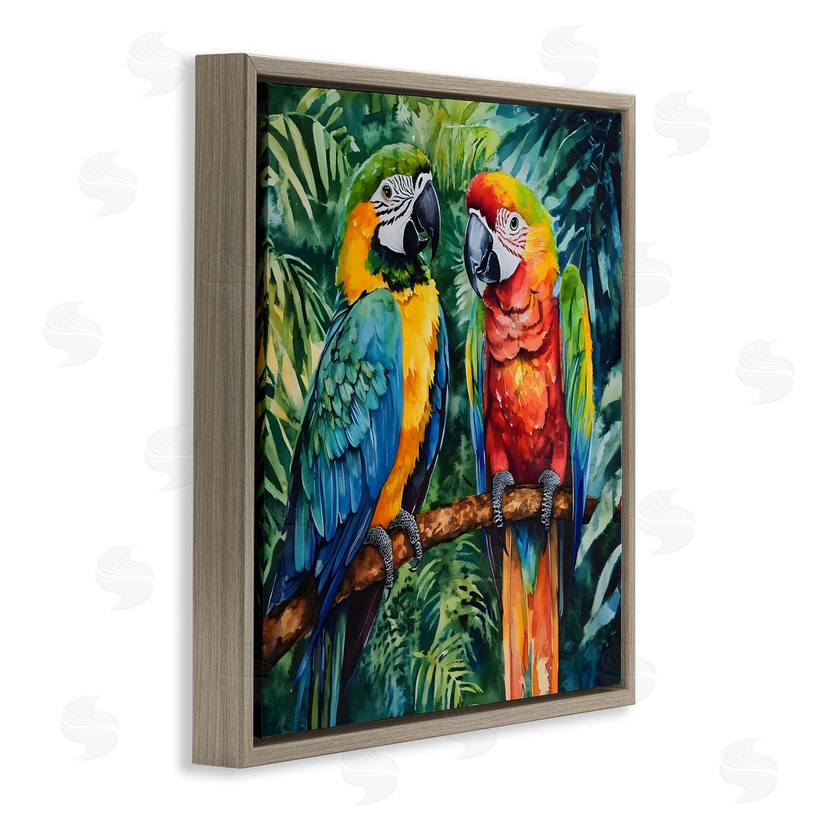 LSR Design Studio Parrot Conversation Perch Brown Floating Frame Canvas Art Print