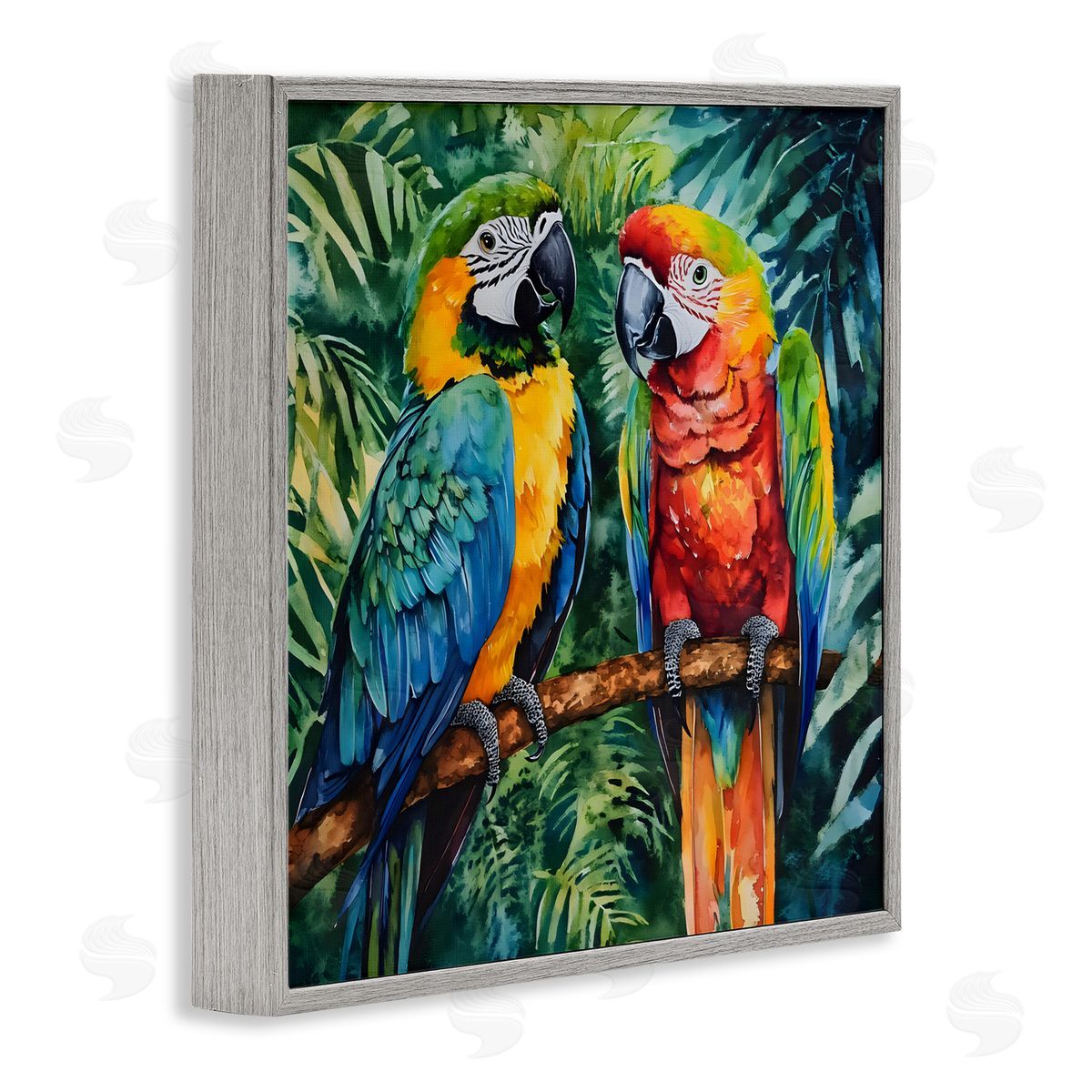 LSR Design Studio Parrot Conversation Perch Gray Framed Giclee Art Print