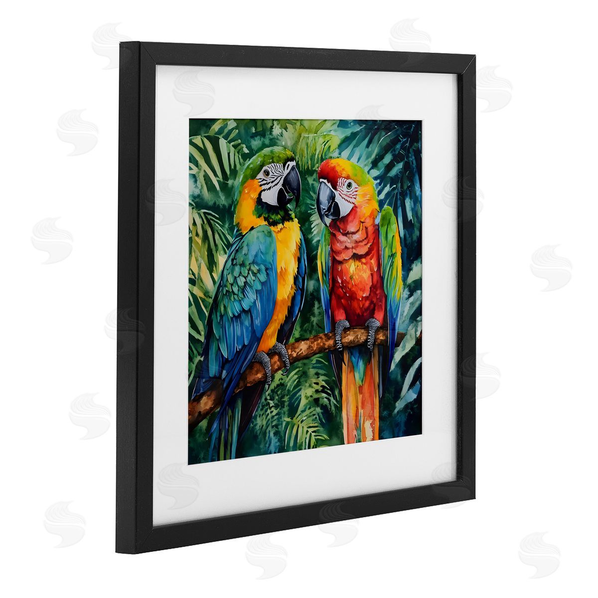 LSR Design Studio Parrot Conversation Perch Black Framed Print Under Glass Art