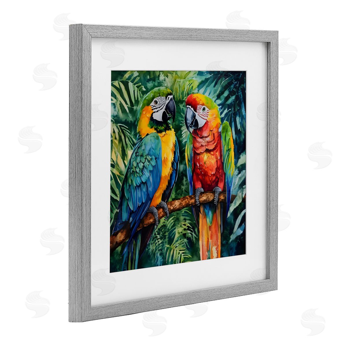 LSR Design Studio Parrot Conversation Perch Gray Framed Print Under Glass Art