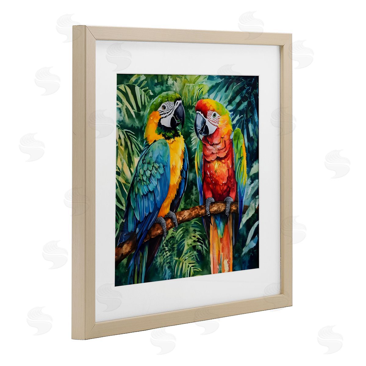 LSR Design Studio Parrot Conversation Perch Birch Framed Print Under Glass Art