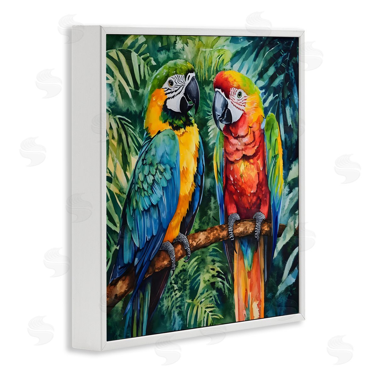 LSR Design Studio Parrot Conversation Perch White Frame Giclee Art Print