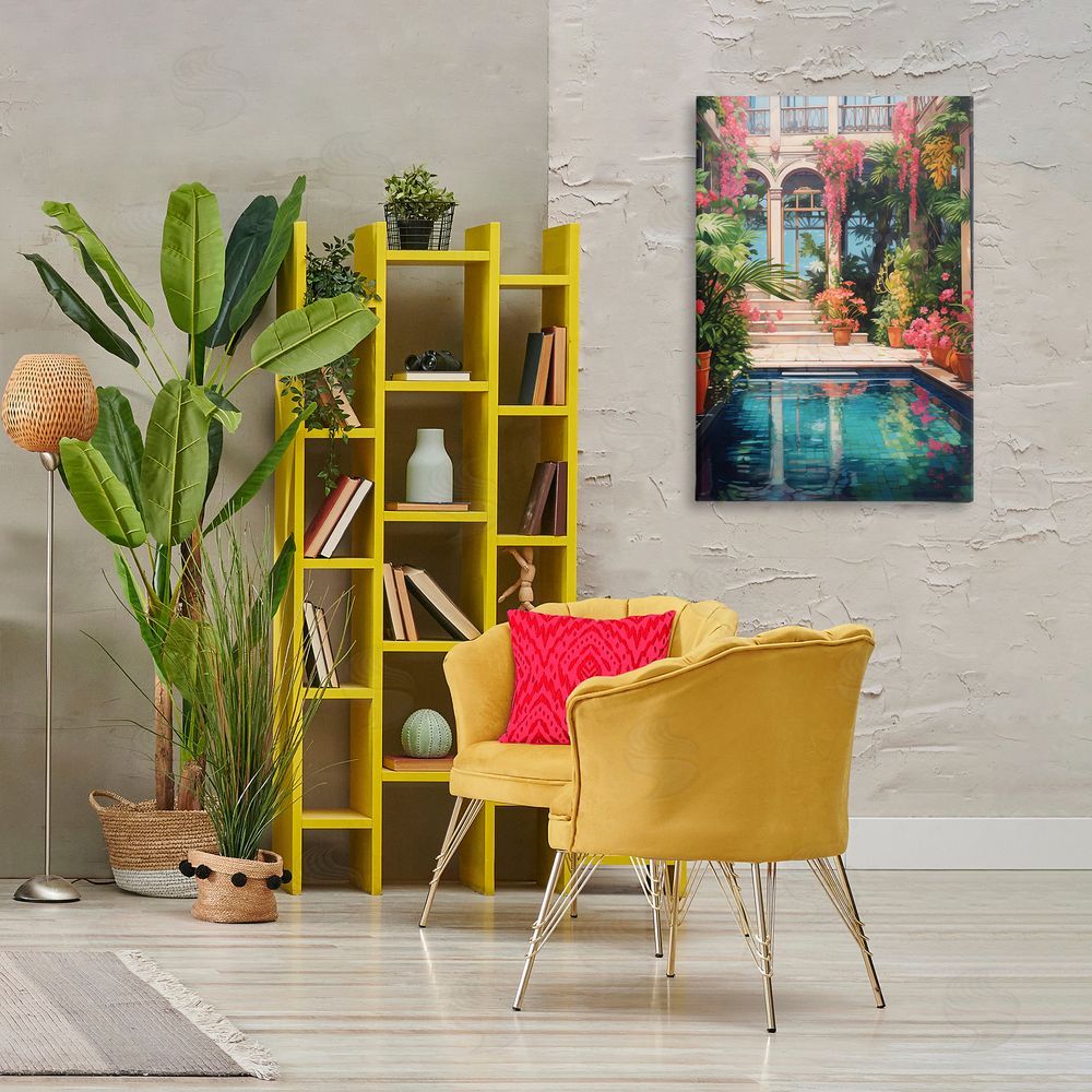 LSR Design Studio Pink Greenhouse Pool Reflection Printed Wall Art in Room