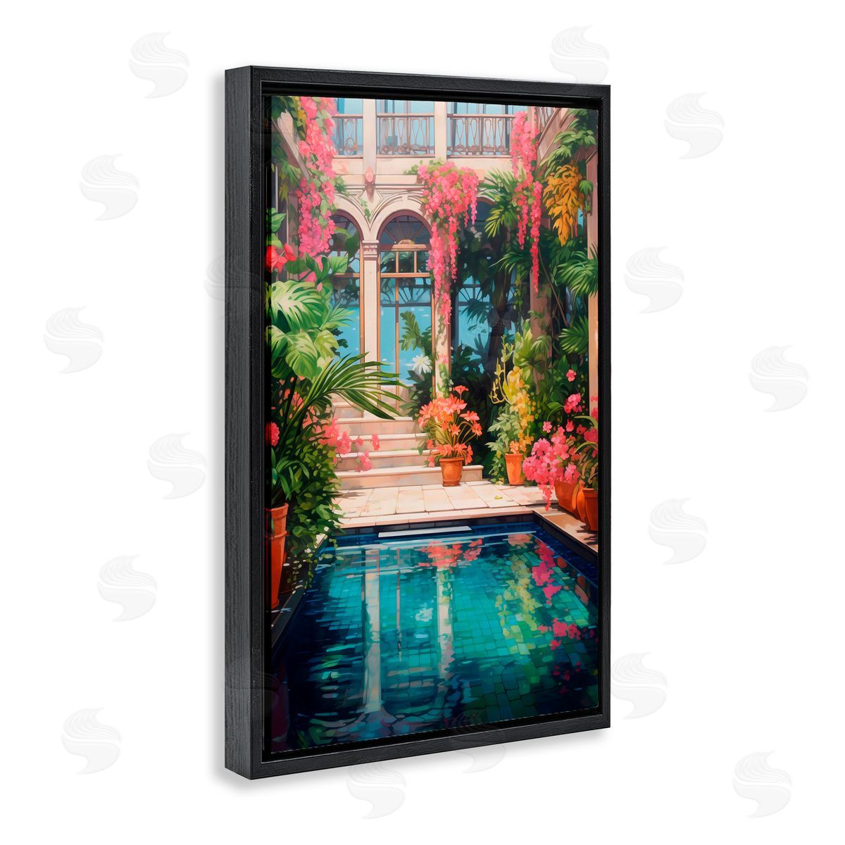 LSR Design Studio Pink Greenhouse Pool Reflection Black Floating Frame Canvas Wall Art Print