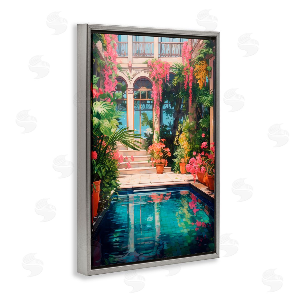 LSR Design Studio Pink Greenhouse Pool Reflection Gray Floating Frame Canvas Art Print