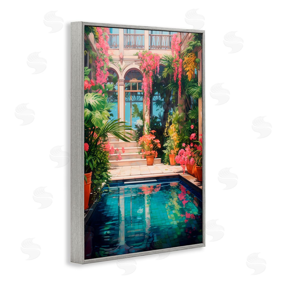 LSR Design Studio Pink Greenhouse Pool Reflection Gray Framed Giclee Art Print