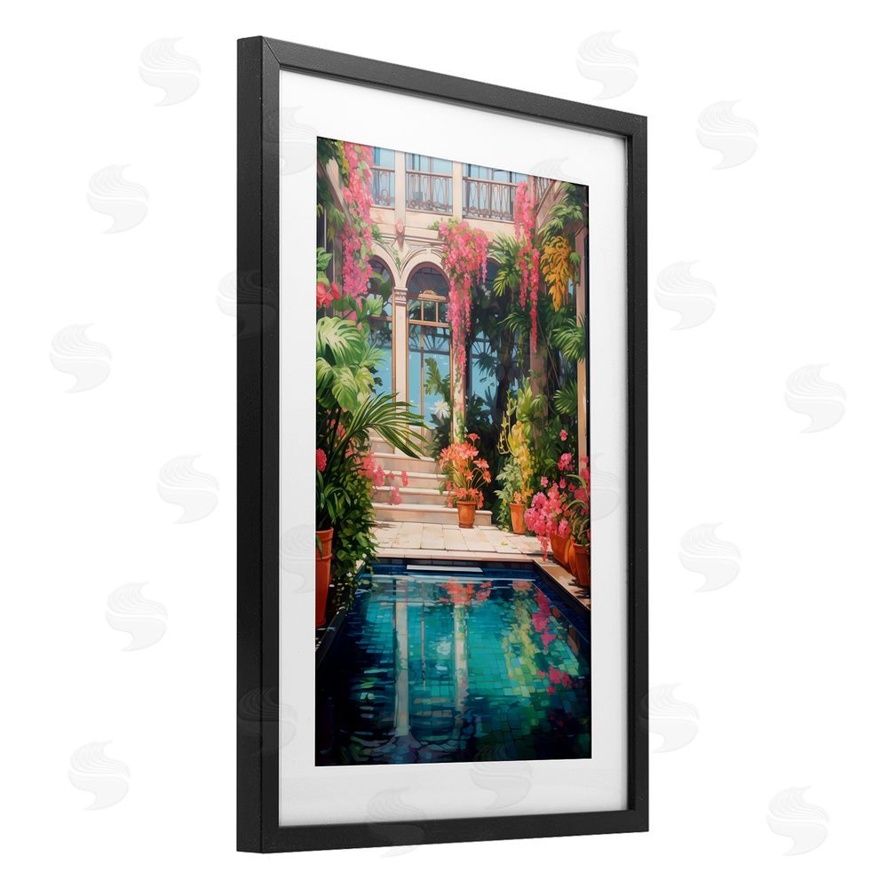 LSR Design Studio Pink Greenhouse Pool Reflection Black Framed Print Under Glass Art