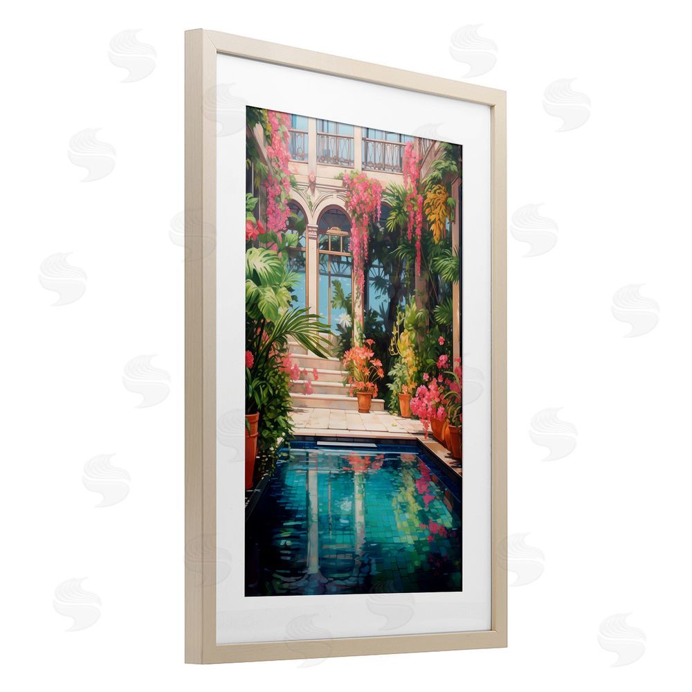 LSR Design Studio Pink Greenhouse Pool Reflection Birch Framed Print Under Glass Art