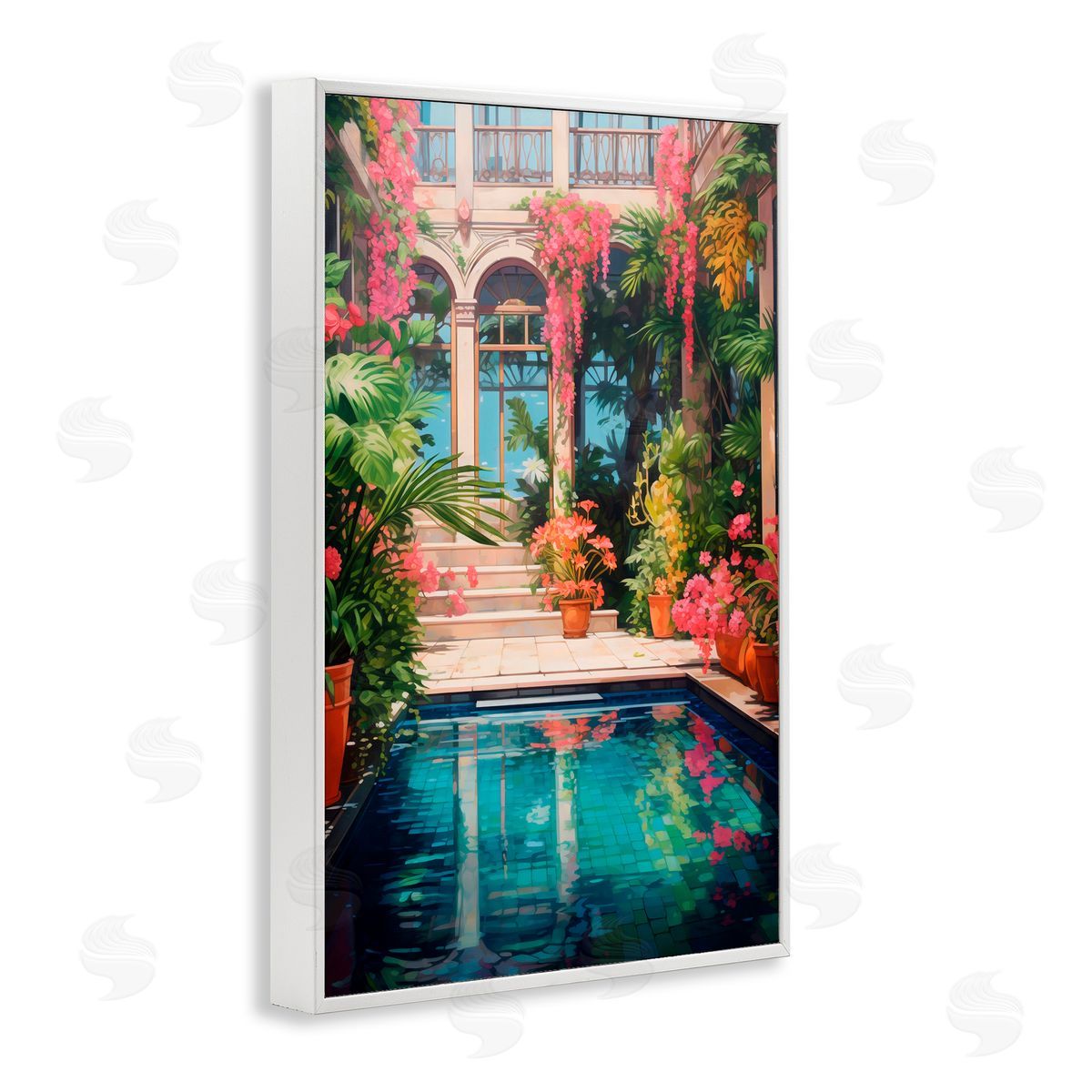 LSR Design Studio Pink Greenhouse Pool Reflection White Frame Giclee Art Print