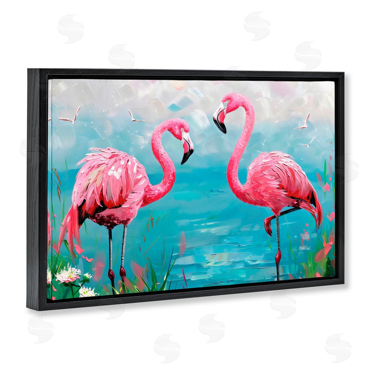 LSR Design Studio Flamingo Lagoon Duo Black Floating Frame Canvas Wall Art Print