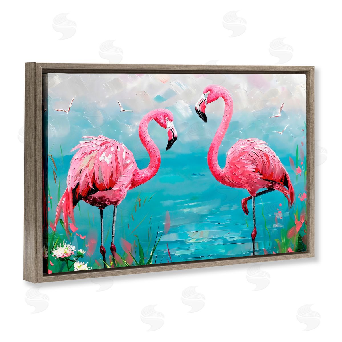 LSR Design Studio Flamingo Lagoon Duo Brown Floating Frame Canvas Art Print