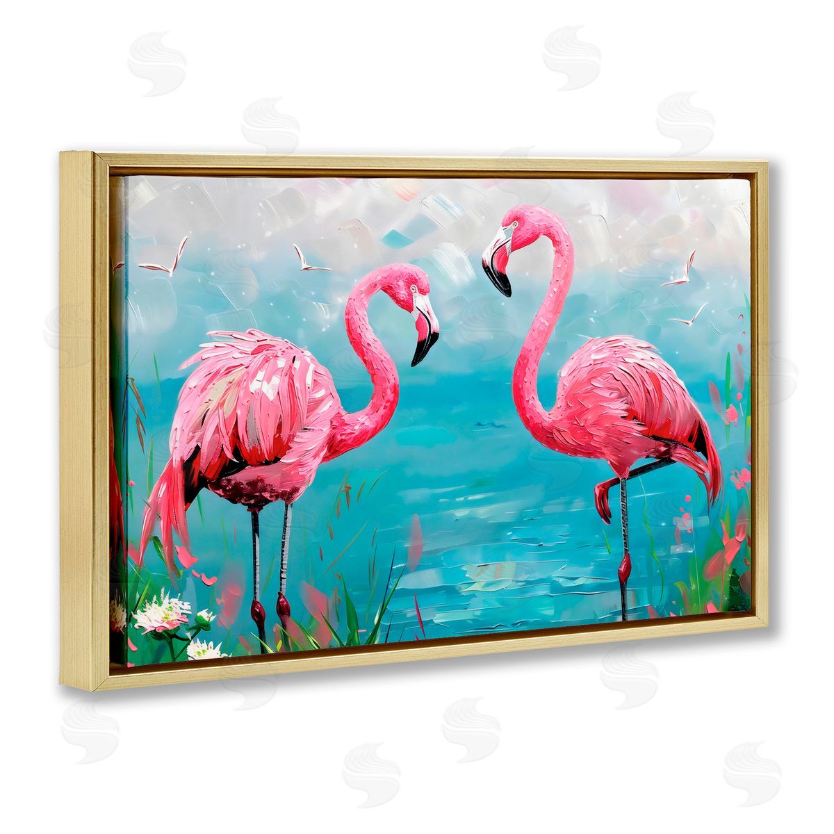 LSR Design Studio Flamingo Lagoon Duo Gold Floating Frame Canvas Art Print
