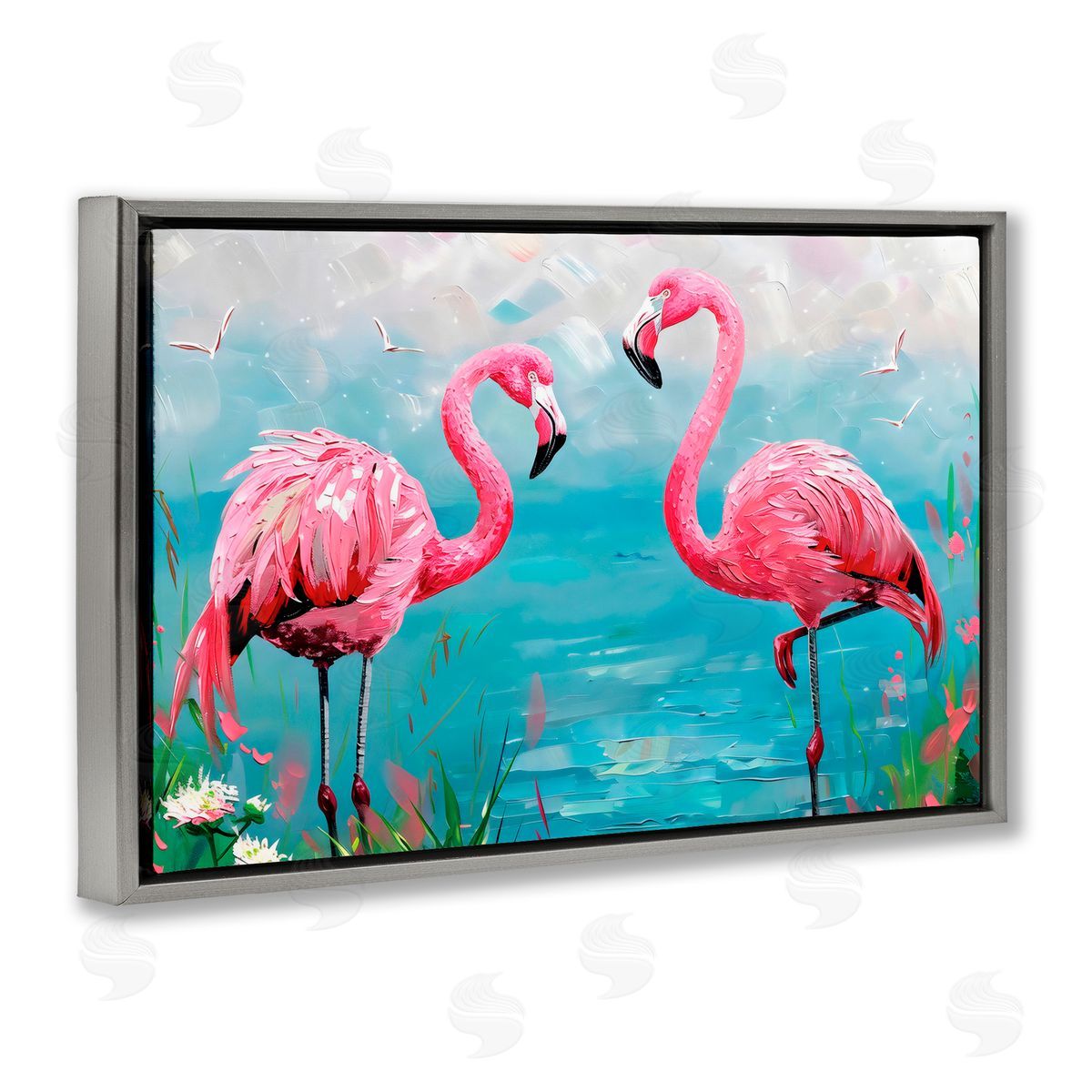 LSR Design Studio Flamingo Lagoon Duo Gray Floating Frame Canvas Art Print