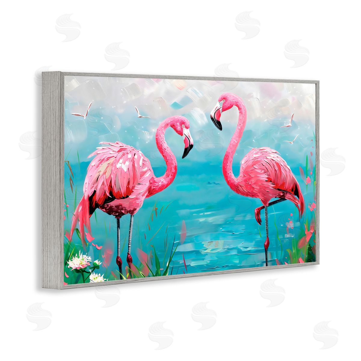 LSR Design Studio Flamingo Lagoon Duo Gray Framed Giclee Art Print