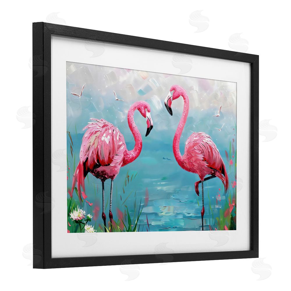LSR Design Studio Flamingo Lagoon Duo Black Framed Print Under Glass Art