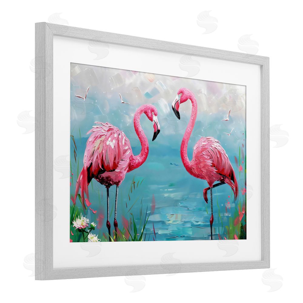 LSR Design Studio Flamingo Lagoon Duo Gray Framed Print Under Glass Art