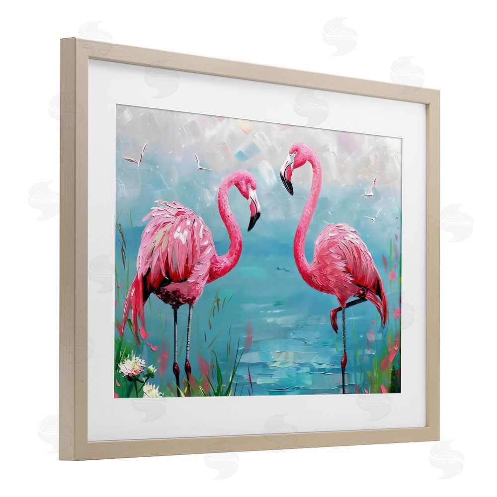 LSR Design Studio Flamingo Lagoon Duo Birch Framed Print Under Glass Art