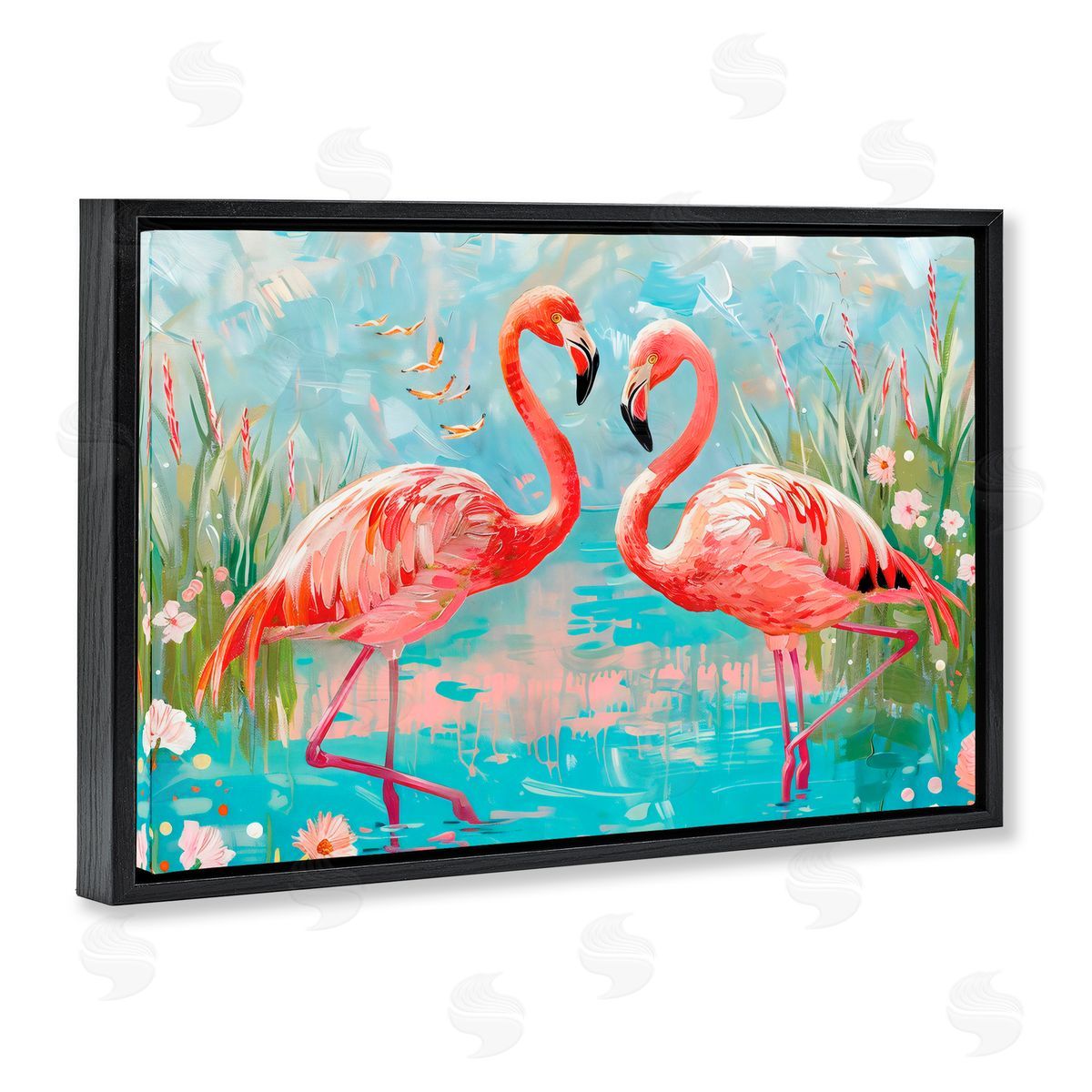 LSR Design Studio Modern Flamingo Love Black Floating Frame Canvas Wall Art Print