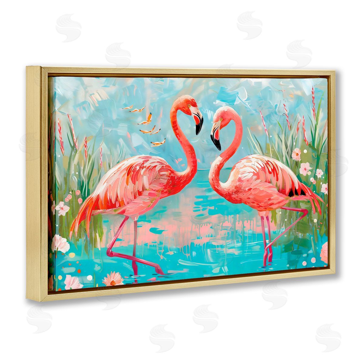LSR Design Studio Modern Flamingo Love Gold Floating Frame Canvas Art Print