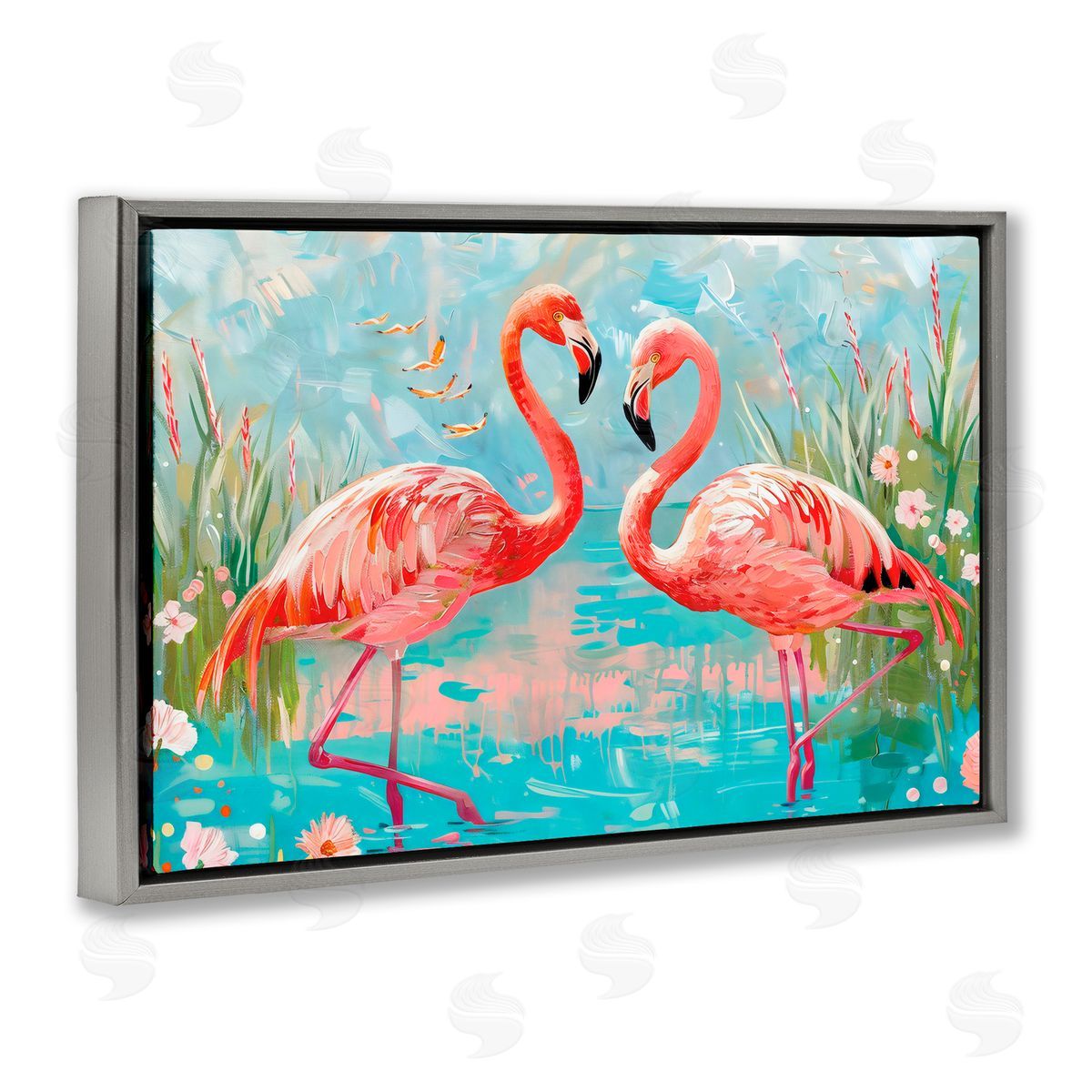 LSR Design Studio Modern Flamingo Love Gray Floating Frame Canvas Art Print