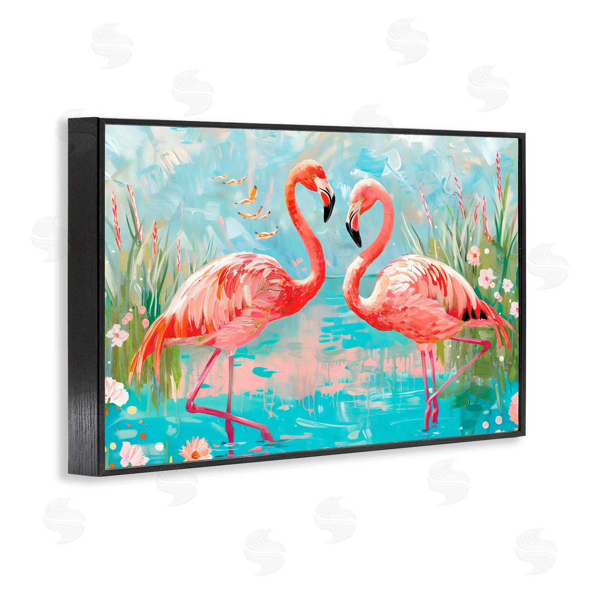 LSR Design Studio Modern Flamingo Love Black Framed Giclee Art Print