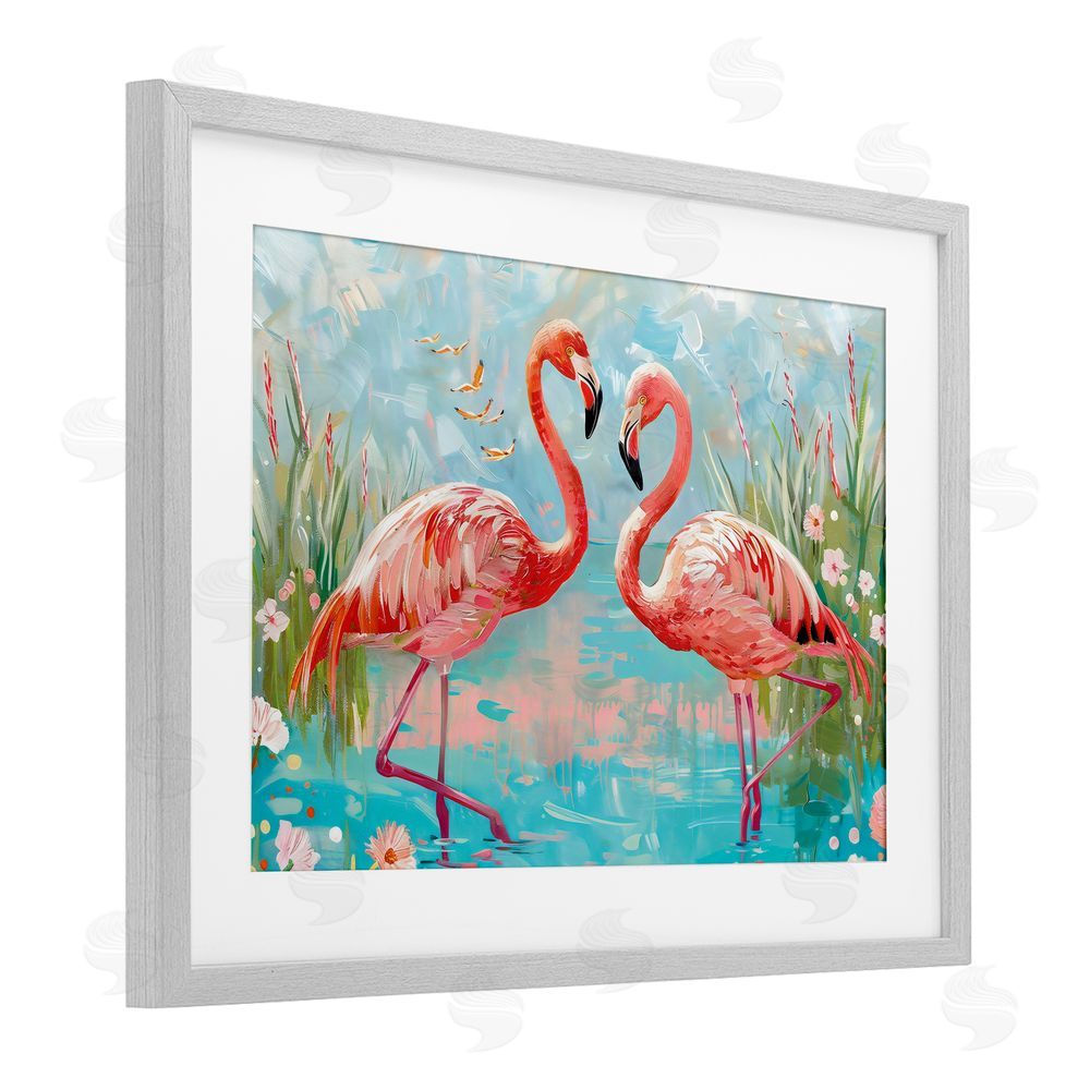 LSR Design Studio Modern Flamingo Love Gray Framed Print Under Glass Art