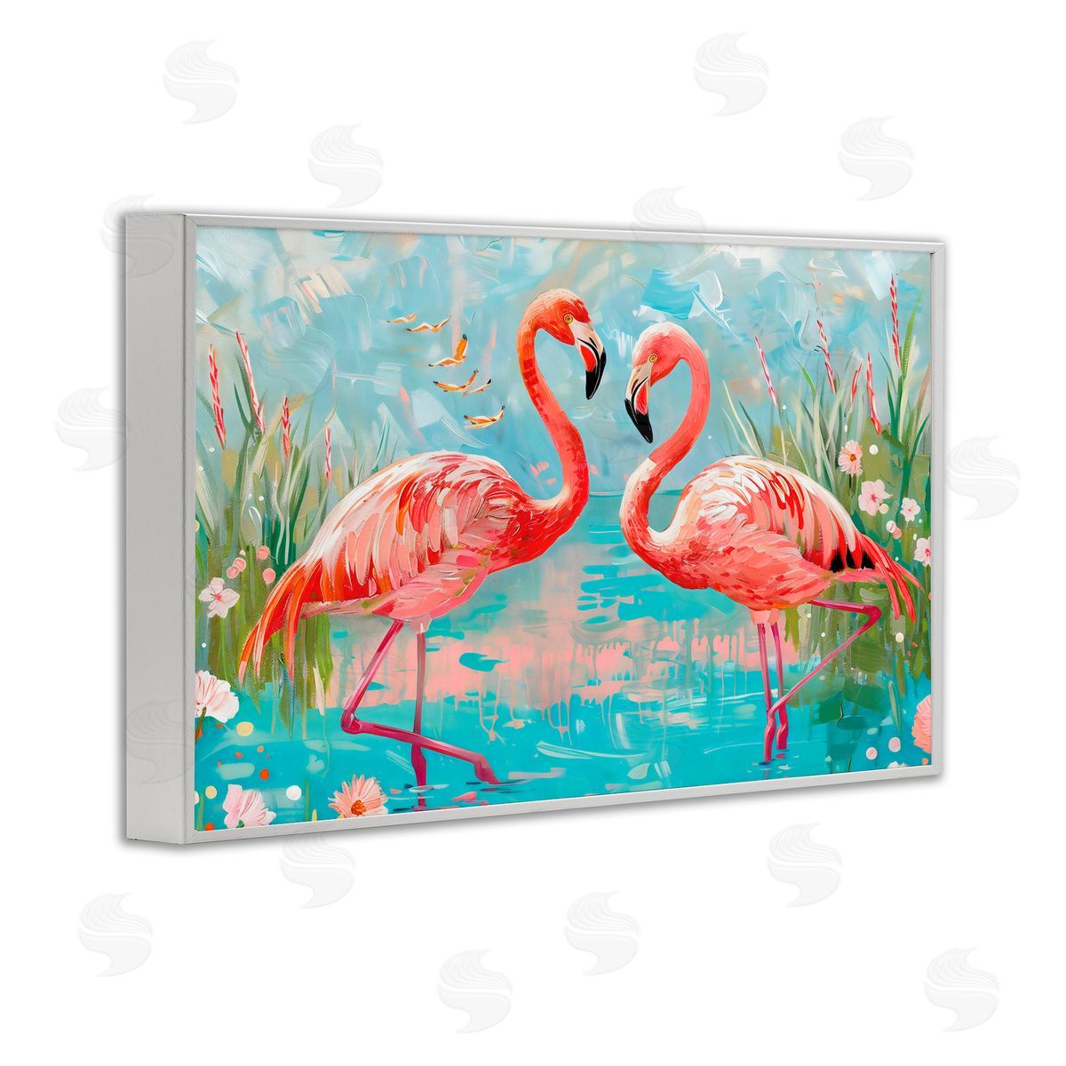 LSR Design Studio Modern Flamingo Love White Frame Giclee Art Print