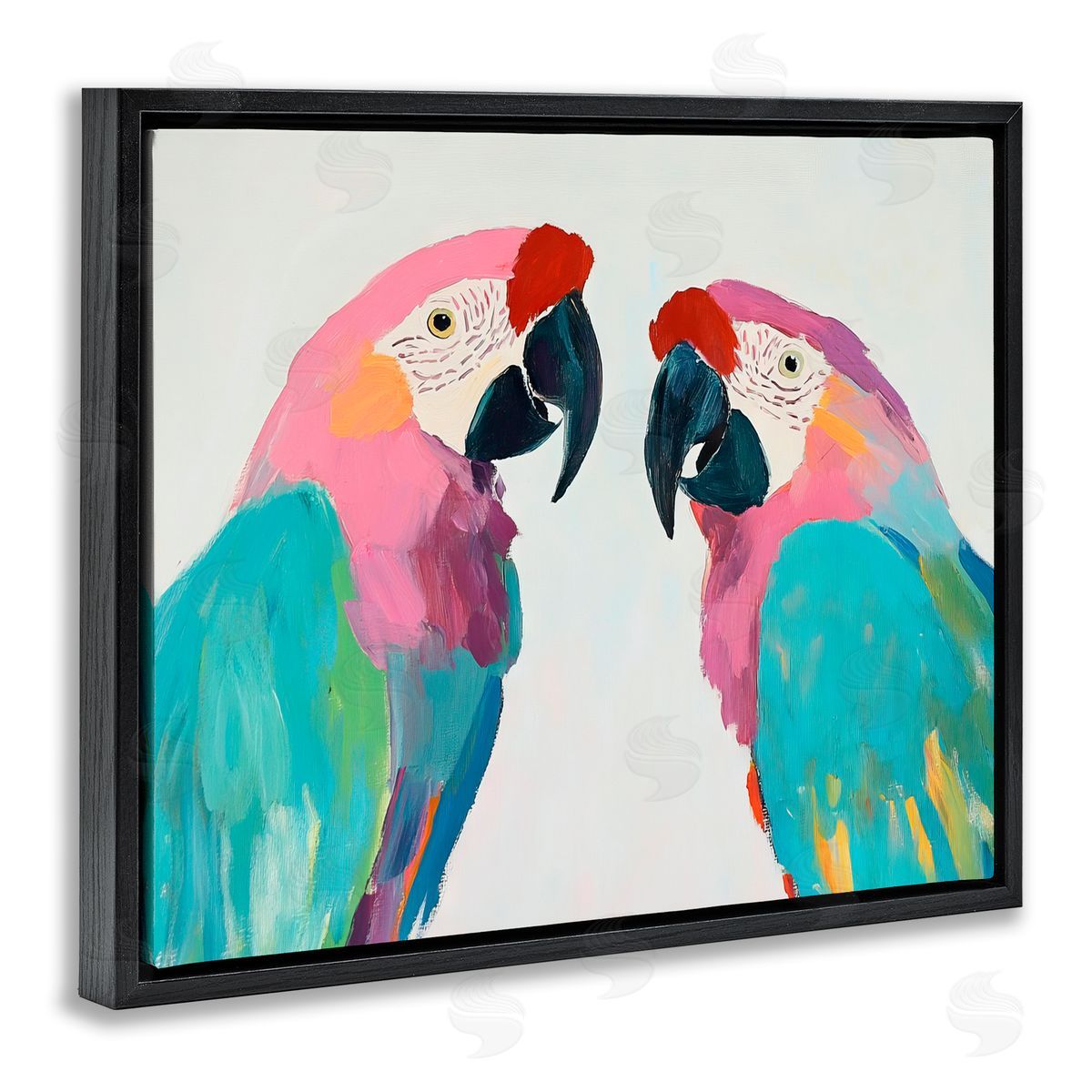 Sisi and Seb Exotic Pastel Macaws Black Floating Frame Canvas Wall Art Print