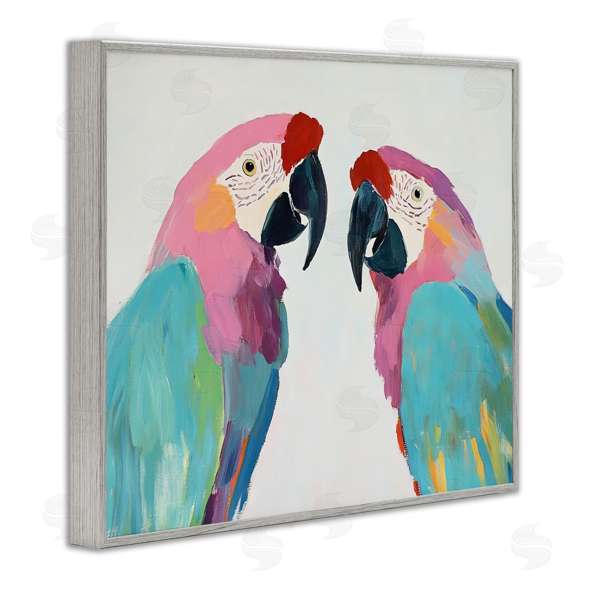 Sisi and Seb Exotic Pastel Macaws Gray Framed Giclee Art Print