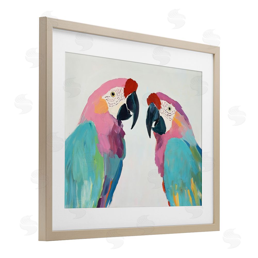 Sisi and Seb Exotic Pastel Macaws Birch Framed Print Under Glass Art