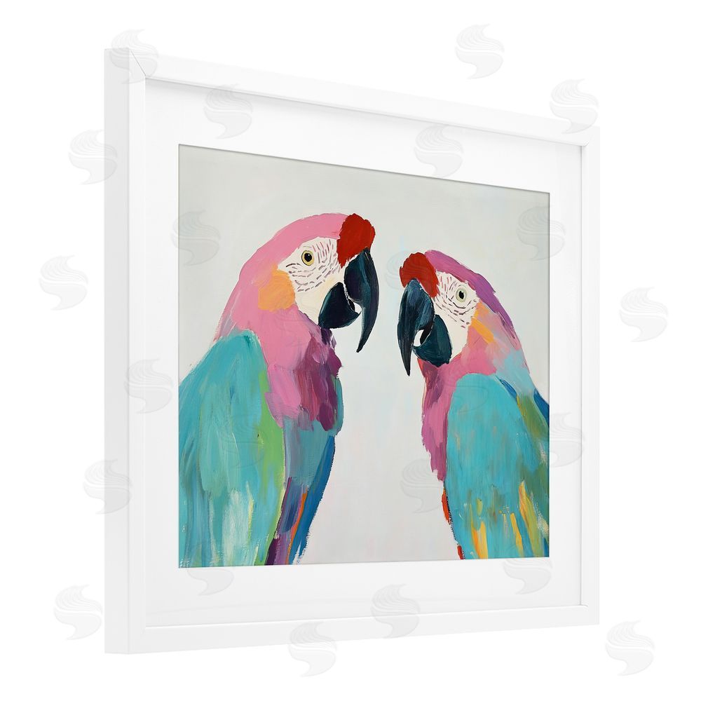 Sisi and Seb Exotic Pastel Macaws White Framed Print Under Glass Art