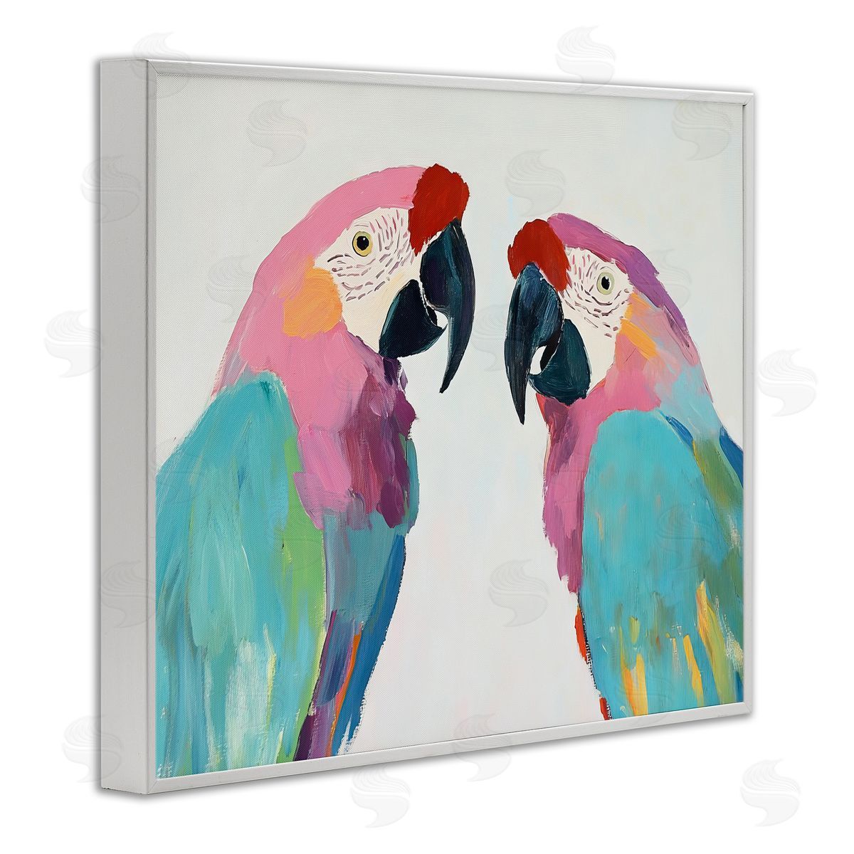 Sisi and Seb Exotic Pastel Macaws White Frame Giclee Art Print