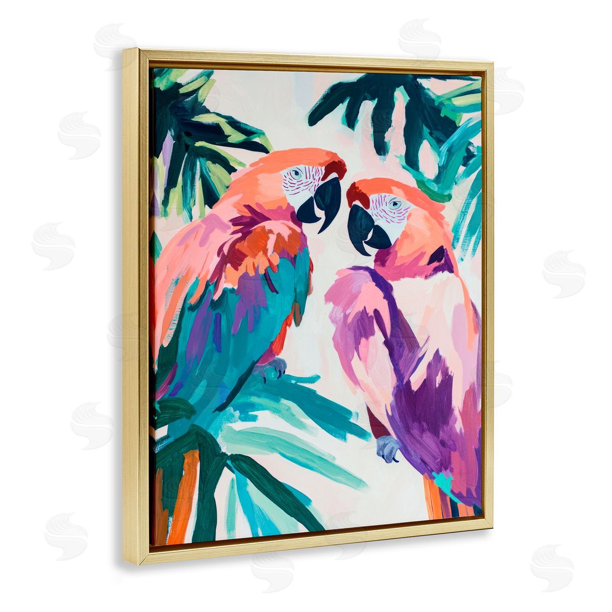 Sisi and Seb Tropical Paradise Macaws Gold Floating Frame Canvas Art Print